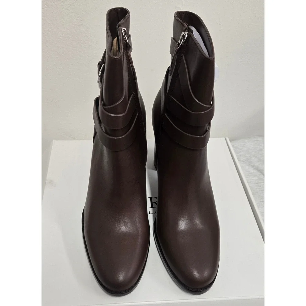 Lauren Ralph Lauren Collins Leather Ankle Boots Dark Brown Block Heel US 10 B